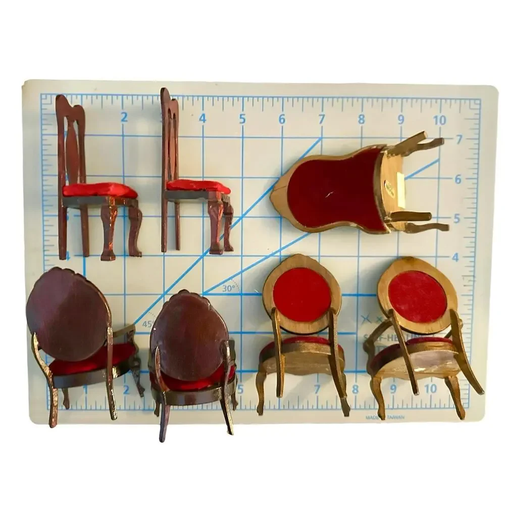 Victorian 1:12 Miniature Dollhouse Furniture Maroon Red Mahogany Sofa Chairs